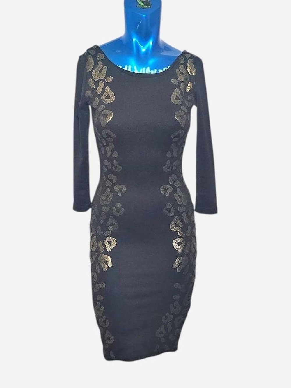 Gianni Bini Black Dress with Gold Leopard Accents